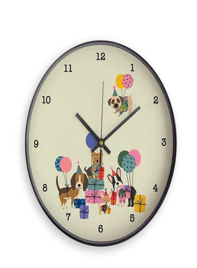 Zooboo Printed Wall Clock for Kids, Decorative, Child Themed Wall Clock for Office, Home, Bedroom, or Gifting Purpose Theme - Paw Party Black - Image 1